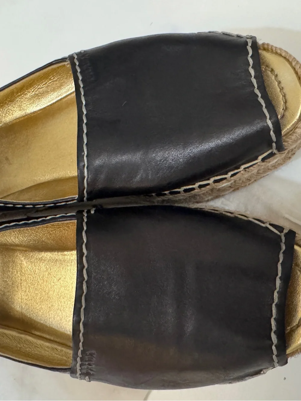 Prada Platform Espadrilles. Leather Peeptoe stitched Size 38.  Beautiful Quality